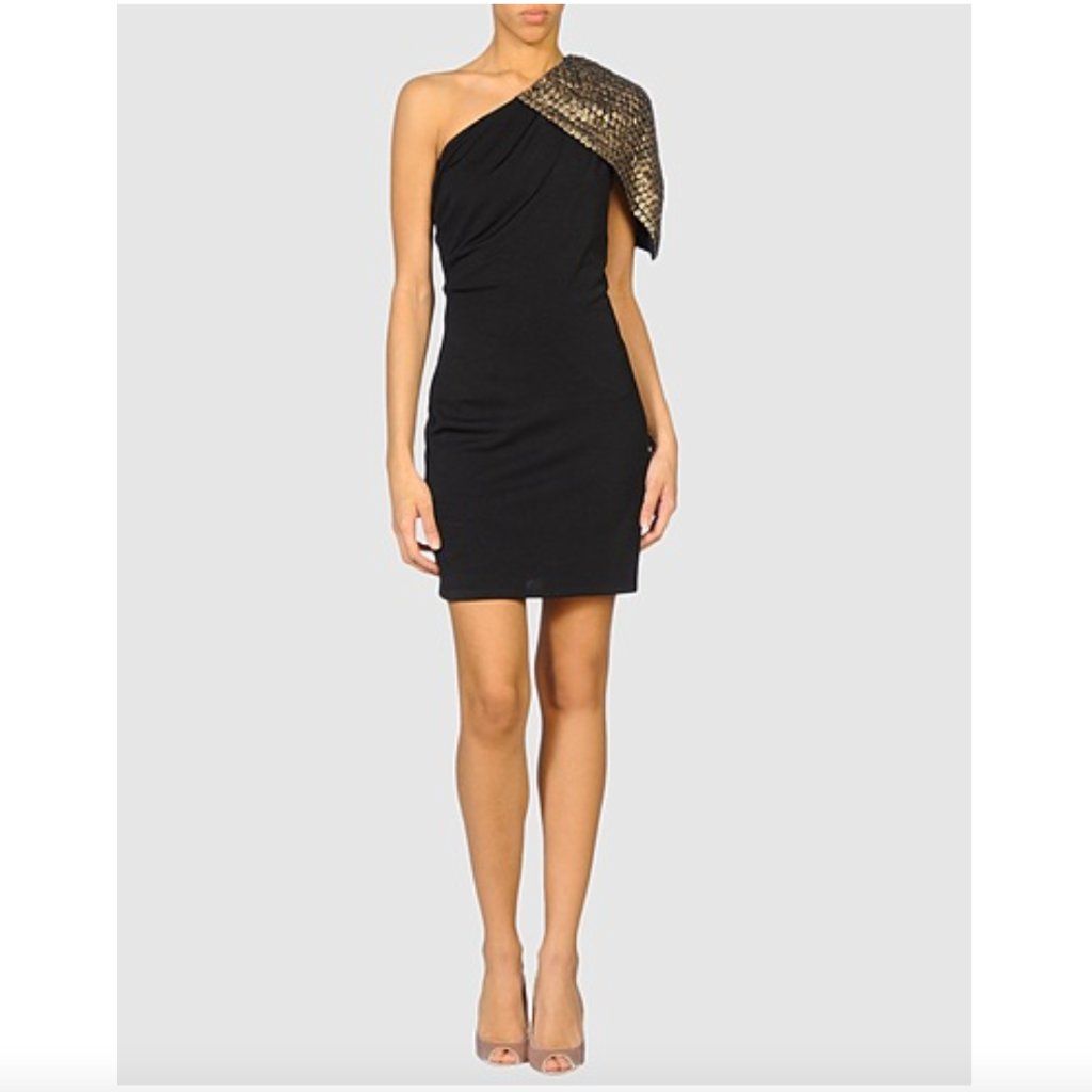 New Badgley Mischka Mark & James Warrior Gladiator Asymmetric Cape Bodycon Dress